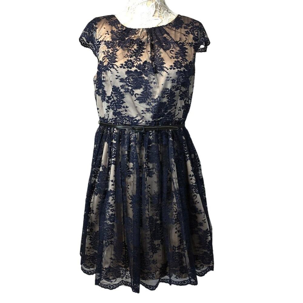 Jessica Howard navy lace dress short sleeved size 14 p
